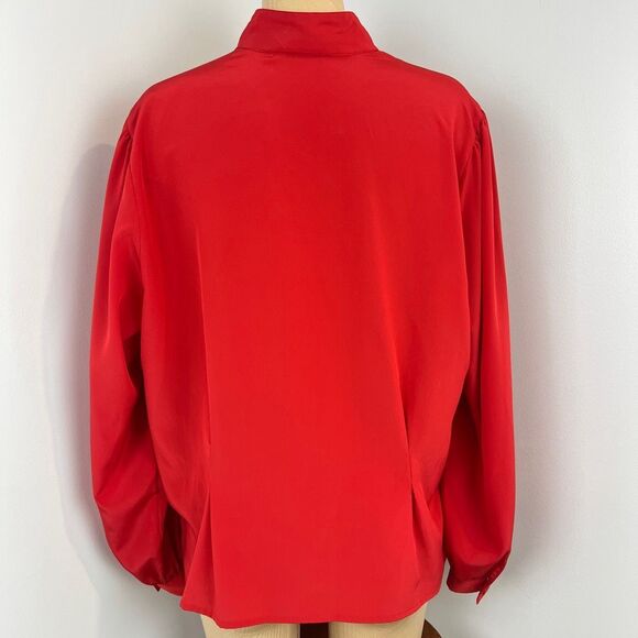 Vintage 80s Elite Women's 18 Red Long Sleeve Regal Ruffled Button Down Shirt Top - Picture 11 of 15